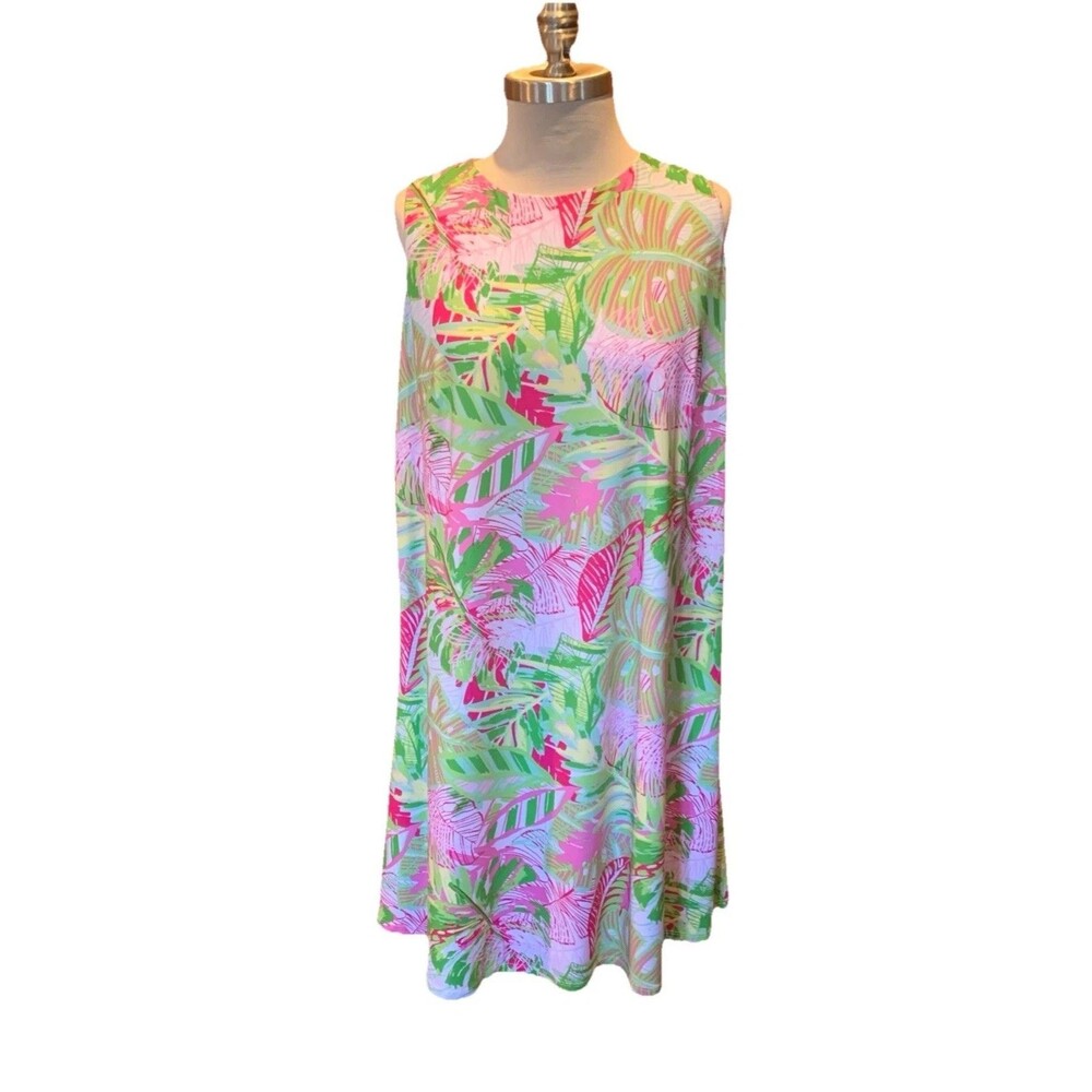 Pappagallo Dress Sz 1X Pink Tropical Floral Resort Sleeveless Palm Beach Spring